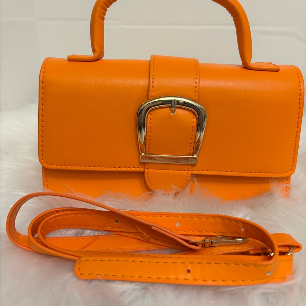 Vibrant Orange Handbag with Gold Buckle